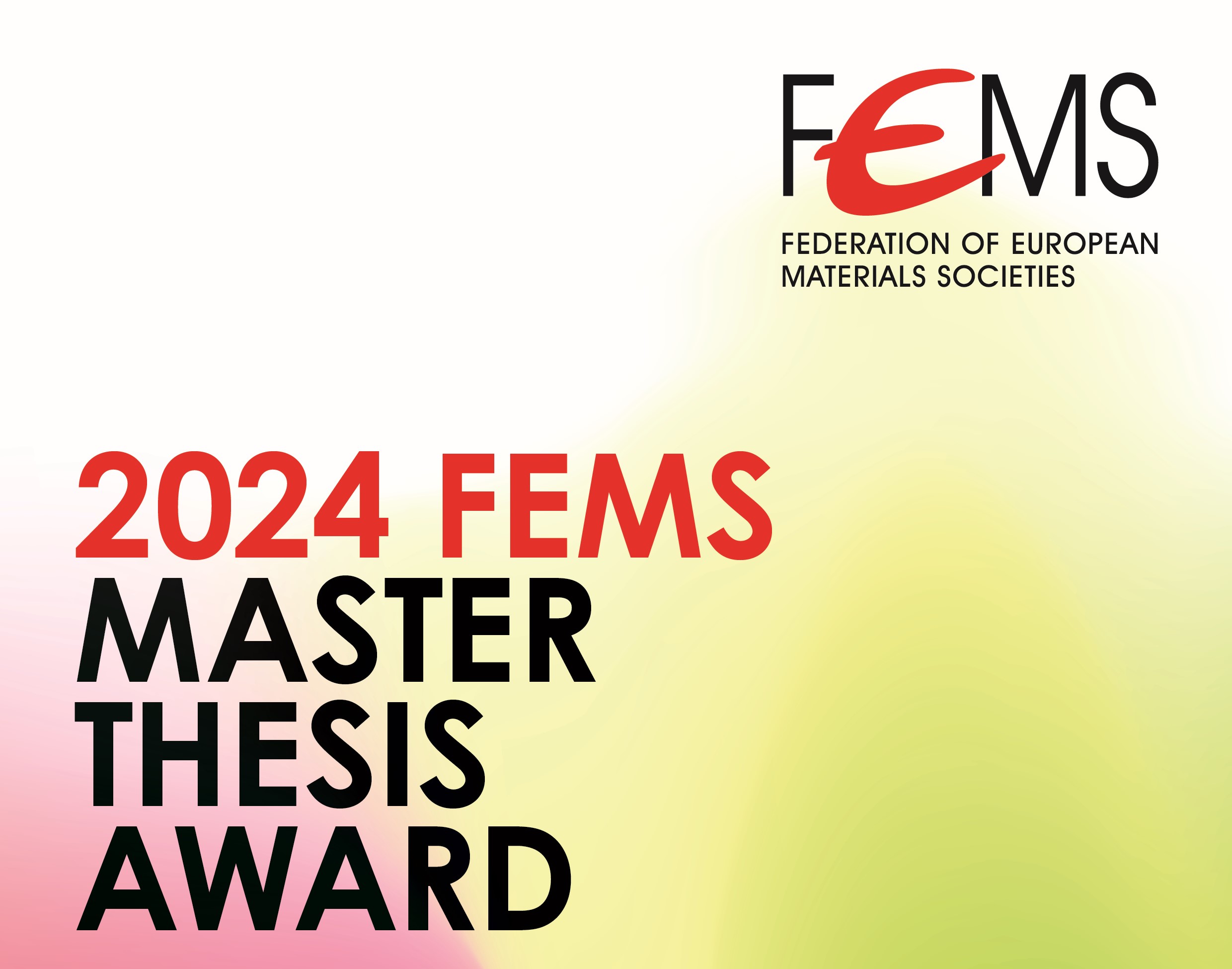 Master Thesis Award on the bottom left on a pale colourful background and the FEMS logo on the top right