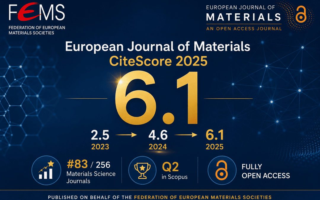 FEMS European Journal of Materials Continues Strong Growth with CiteScore 6.1
